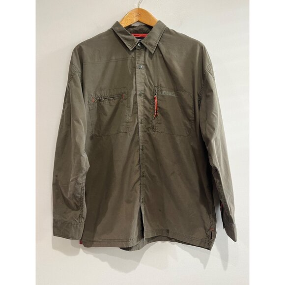No Boundaries Button Up Shirt Mens L Army Green Long Sleeve Outdoors - Picture 1 of 7
